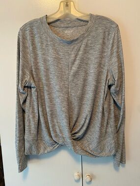 Old Navy Heather Gray Long Sleeve Twist Hem Top